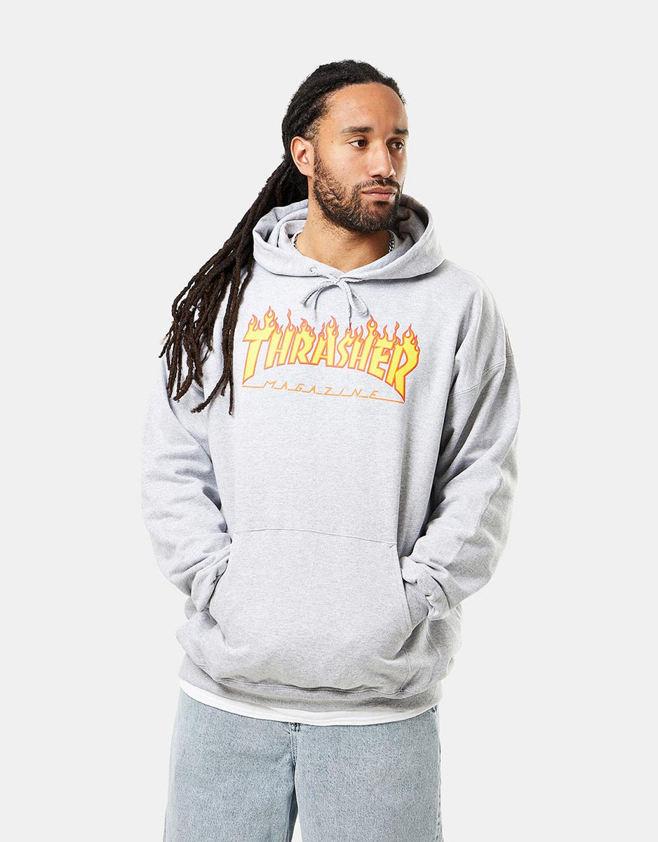 Thrasher Flame Logo Pullover Hoodie - Heather Grey – Route One