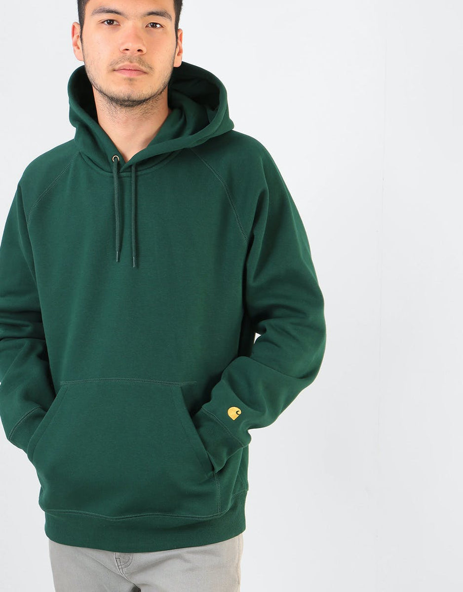 Carhartt WIP Hooded Chase Sweatshirt Bottle Green Gold Route