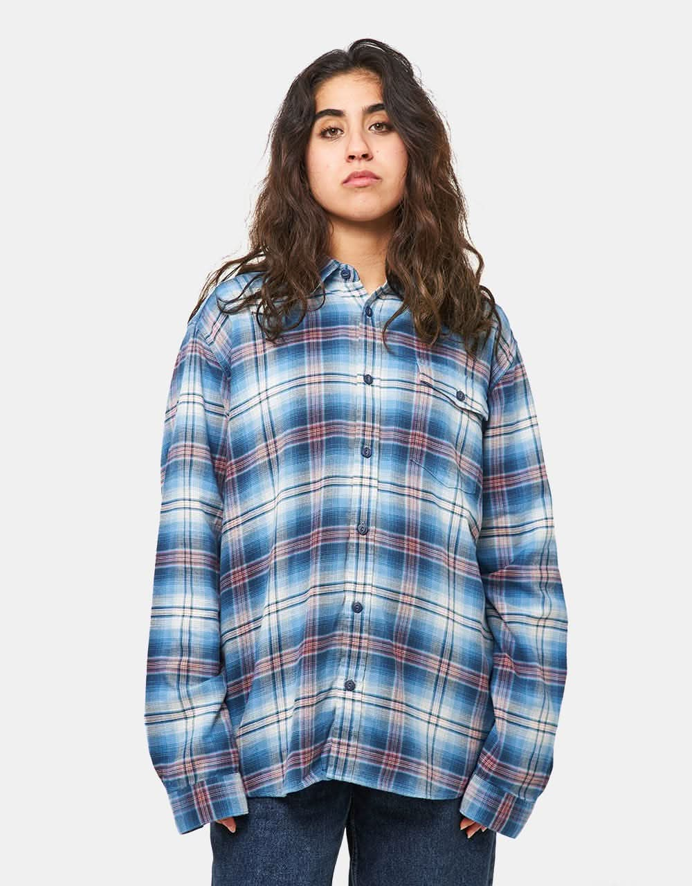 Patagonia Womens LS Fjord Oversized Flannel Shirt Bad Ombre Blue Route One