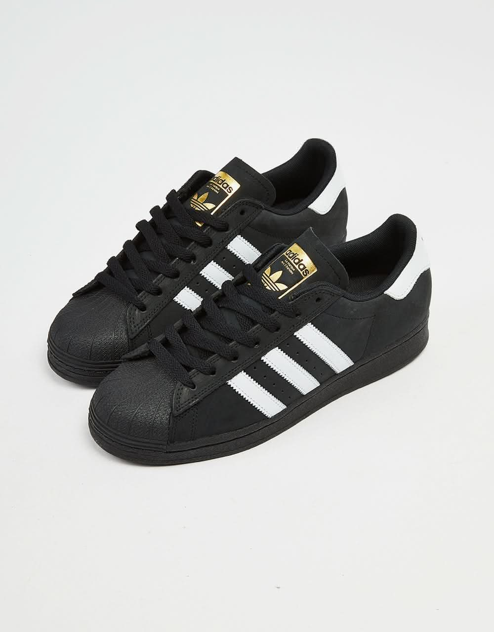 adidas Superstar ADV Skate Shoes Core Black White Gold Metallic Route One