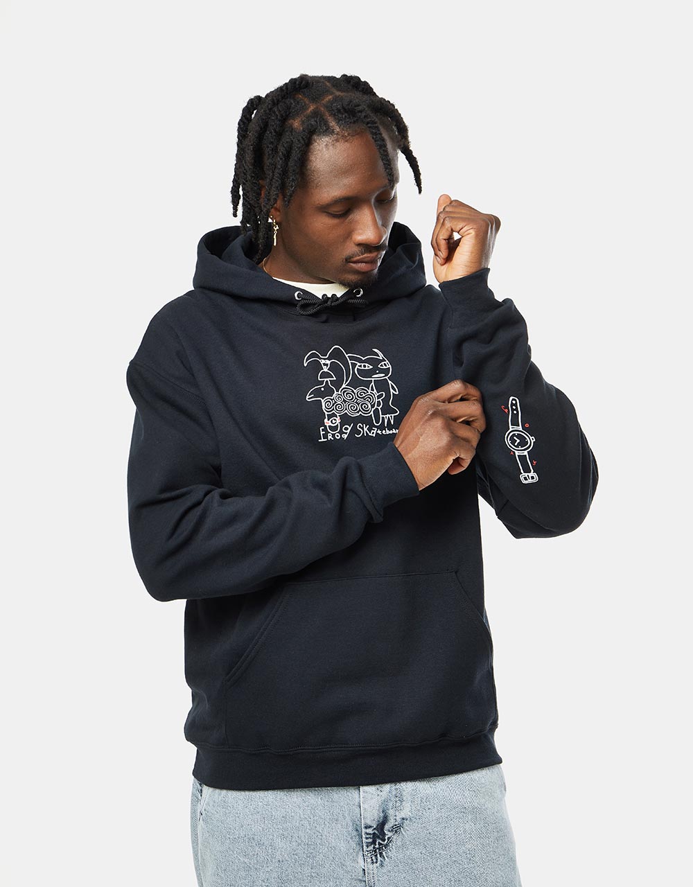 Frog Sheep Friends Pullover Hoodie Black Route One