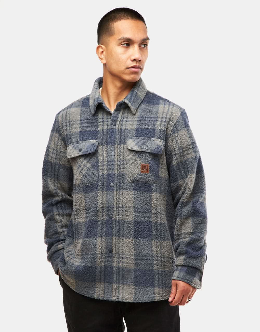 Brixton Bowery L/S Arctic Stretch Fleece Shirt - Washed Navy/Beige Plaid