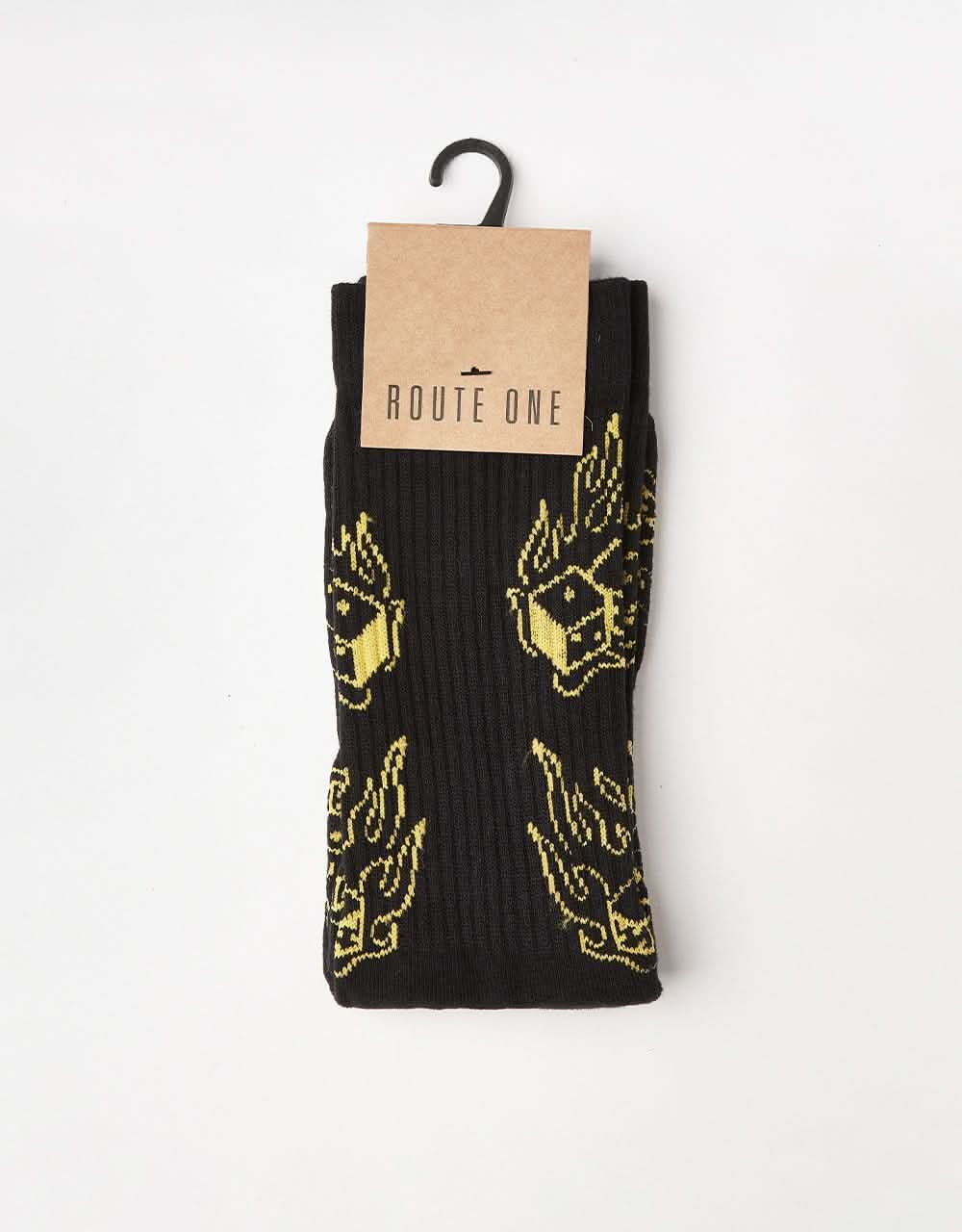 Route One Fire Dice Crew Socks - Black