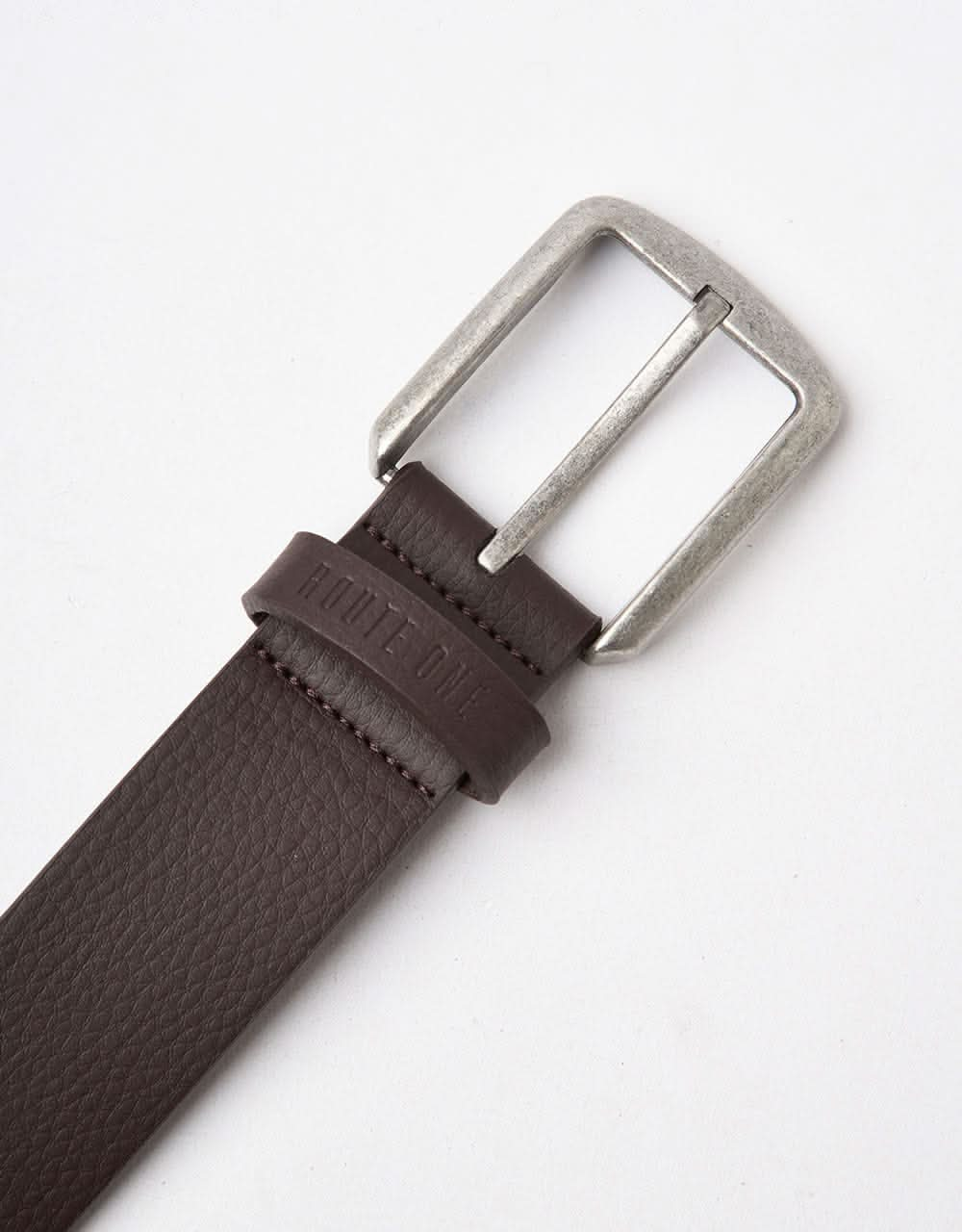 Route One Vegan Leather Belt - Dark Brown/Silver