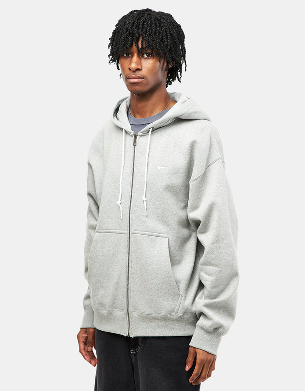 Nike Solo Swoosh Full Zip Hoodie - Dark Grey Heather/White