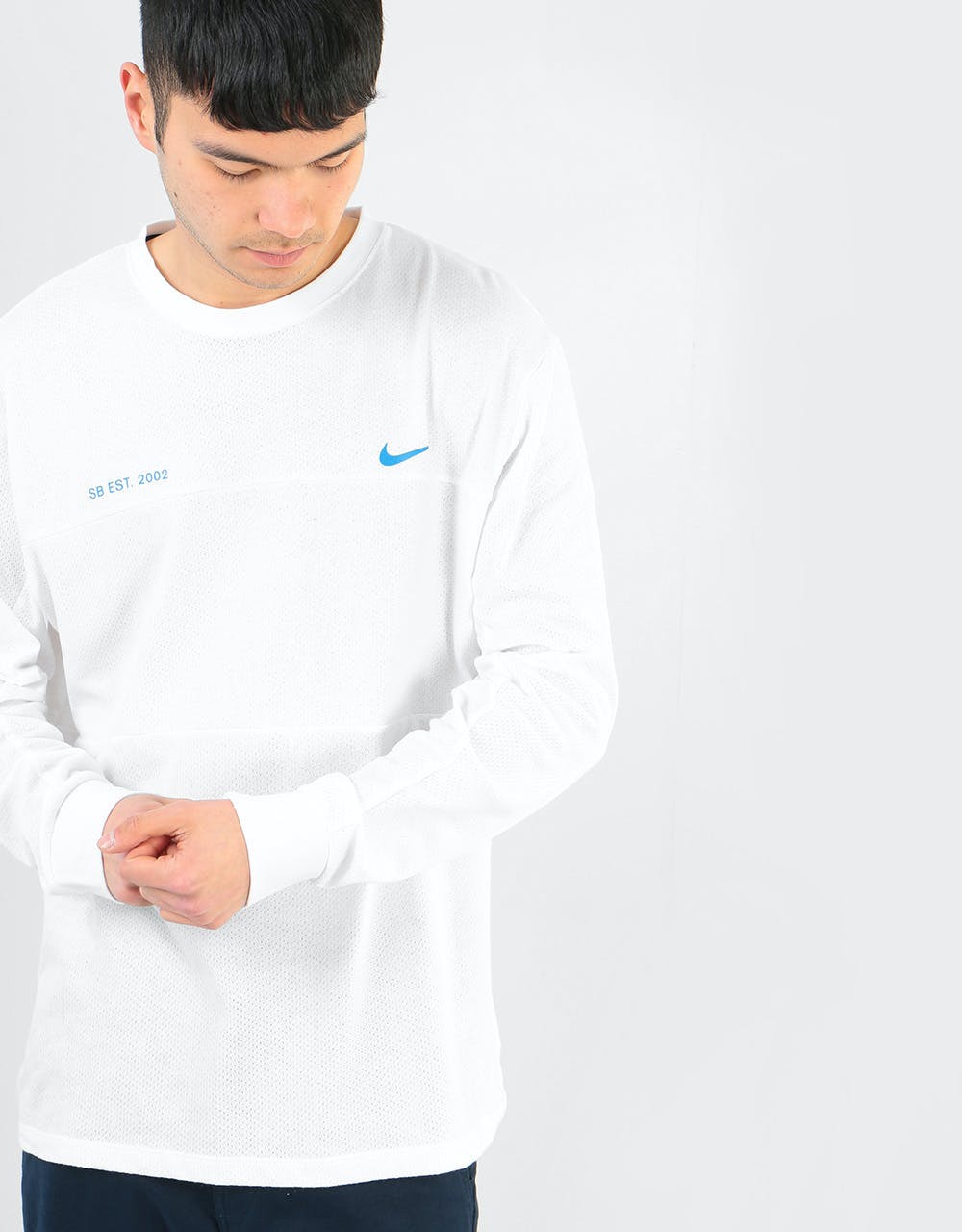Nike SB Mesh Dri-Fit L/S T-Shirt - White/Photo Blue – Route One