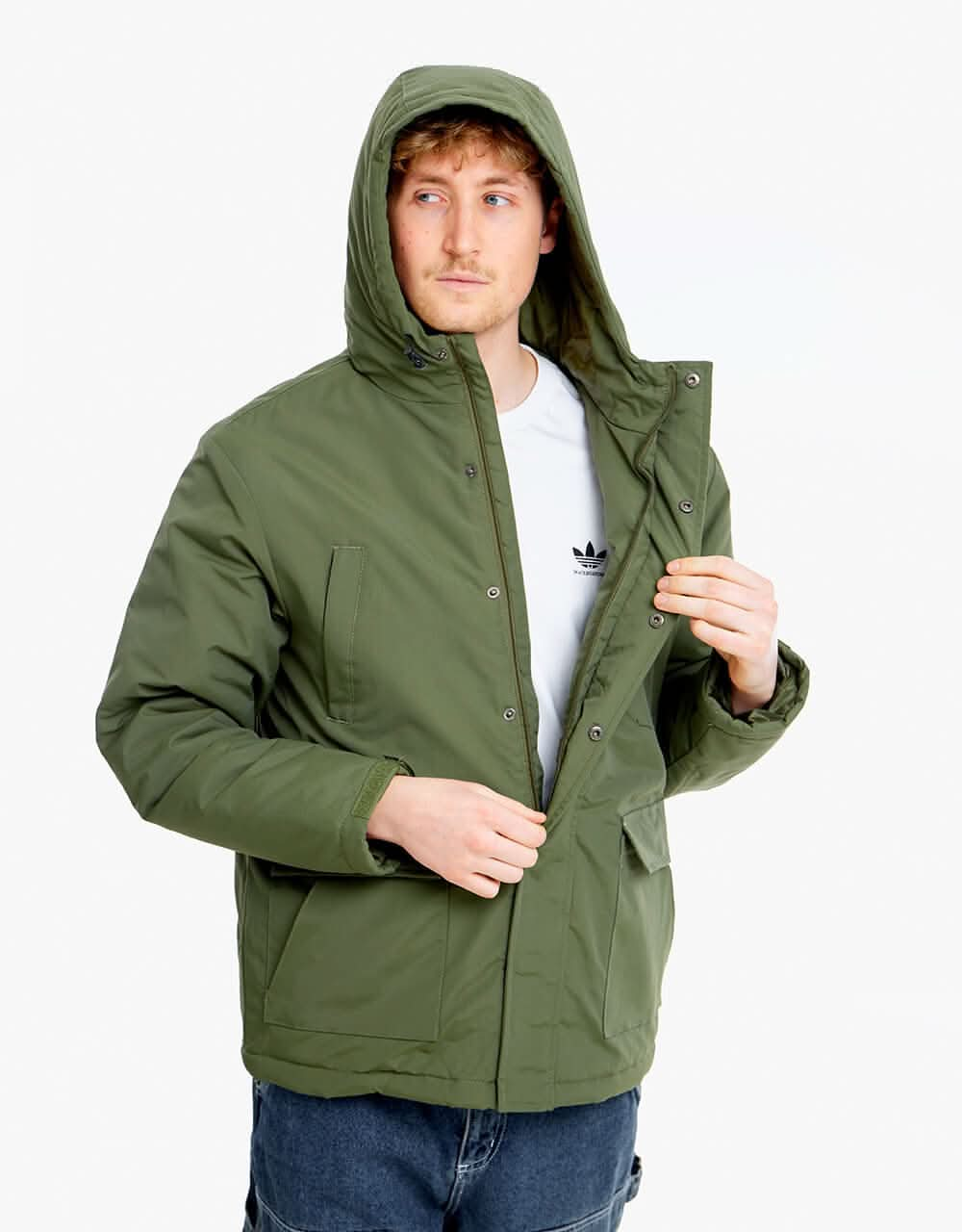 Olive green clearance hooded utility jacket