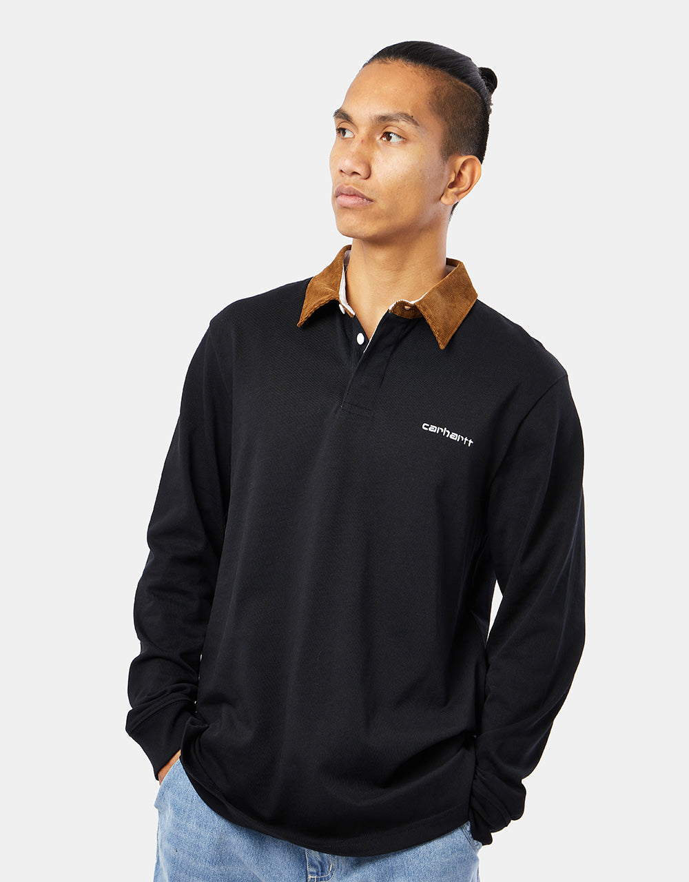 Carhartt WIP L/S Cord Rugby Polo - Black/H Brown/White – Route One