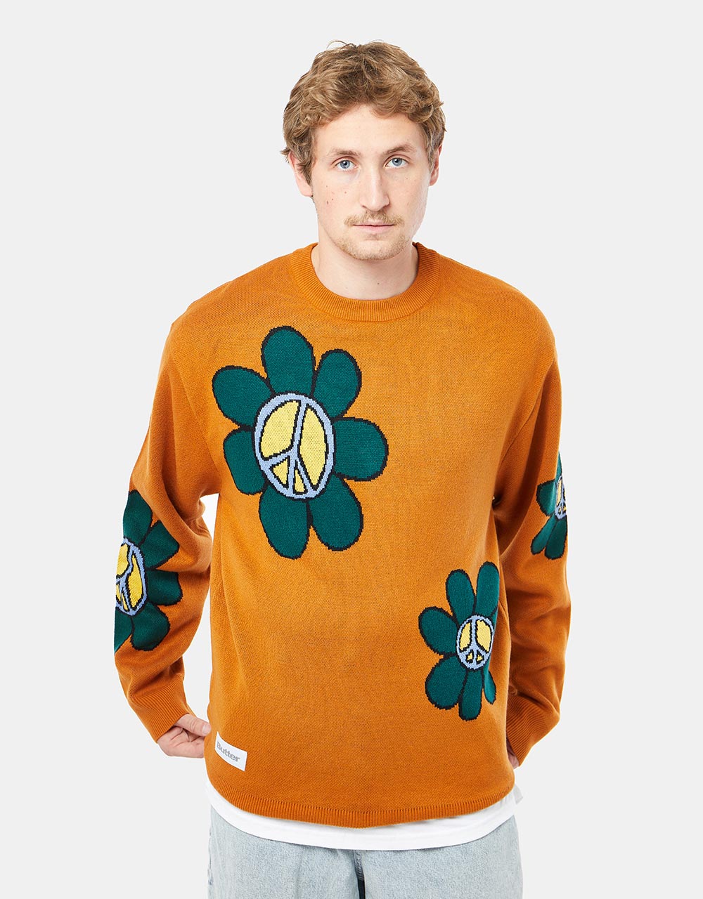 Butter Goods Flowers Knitted Crewneck Sweatshirt - Sage