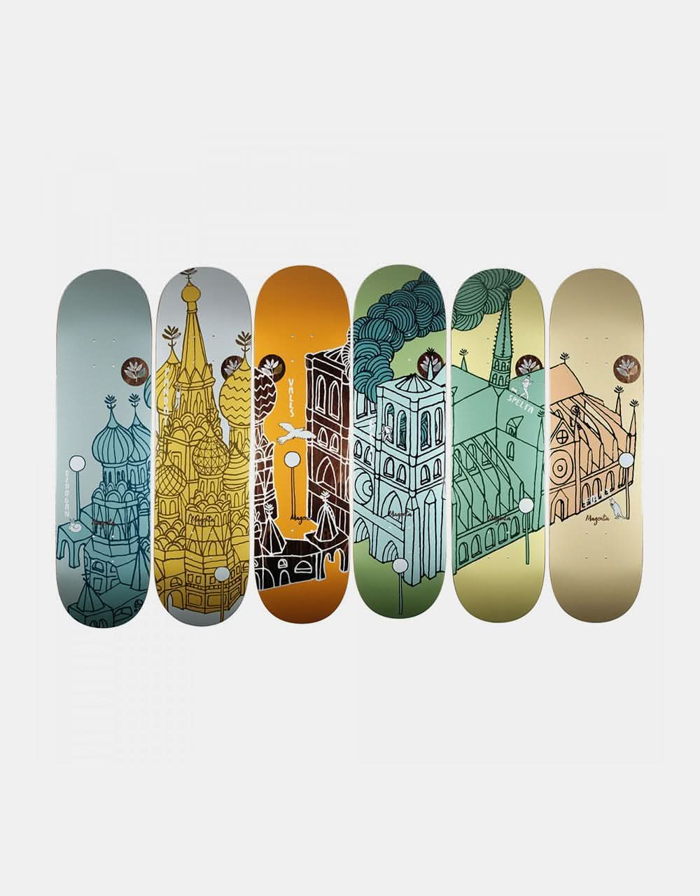 Magenta Panday Buildings Skateboard Deck - 8.125"